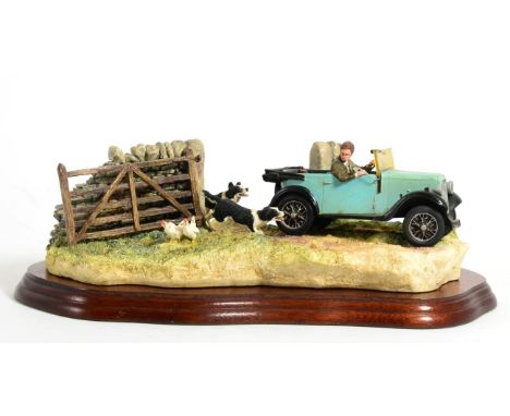 Border Fine Arts 'The Chase' (Austin Seven Ruby and Collies), model No. B0444 by Ray Ayres, on wood base, with boxIn good con