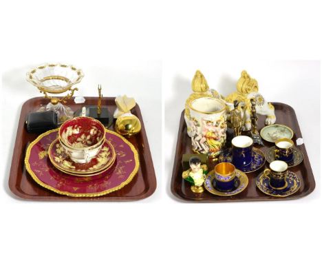 Two Vienna style cabinet cups and saucers, Satsuma style lion dogs, Capodimonte style vase and other ceramics and decorative 