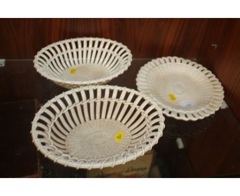 THREE EARLY WEDGWOOD CERAMIC BASKETS  