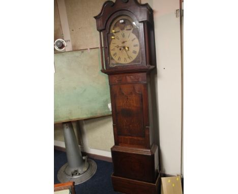 AN OAK NINETEENTH CENTURY EIGHT DAY LONG CASE CLOCK WITH MOON ROLLER