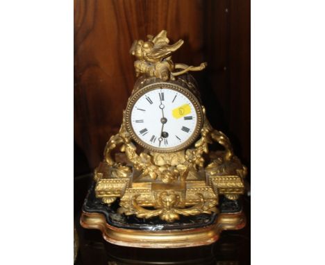 A VICTORIAN GILT MANTLE CLOCK