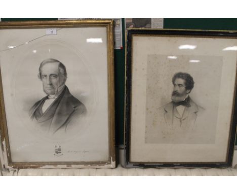 A FRAMED AND GLAZED ENGRAVING OF A PORTRAIT OF AN EARL, TOGETHER WITH A FRAMED AND GLAZED OVAL PRINT OF A PORTRAIT OF K C MEY