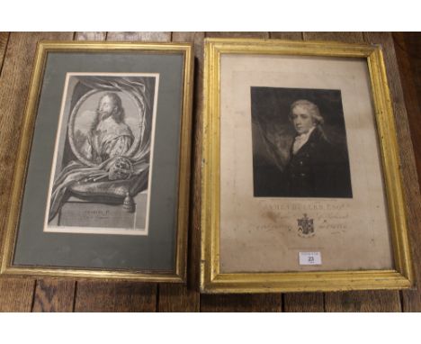 A FRAMED AND GLAZED MEZZOTINT OF A PORTRAIT OF JAMES BULLER, TOGETHER WITH A FRAMED AND GLAZED ENGRAVING OF A PORTRAIT OF KIN