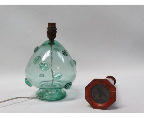 Glass lamp base etc. - A bulbous glass lamp base with roundel decoration, height 25cm, together with an early 20th century wo