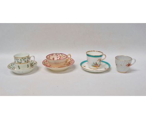 Assorted ceramics - Three cups and saucers, one decorated with birds and another cup. 