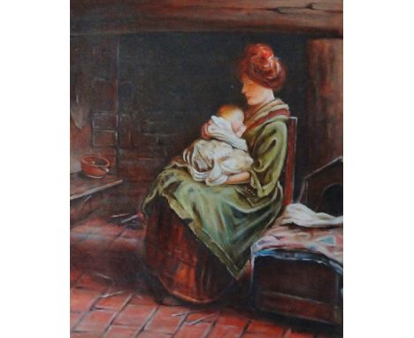 20th century miniature - C. Whitford, tempera and oil on panel of a mother and child, glazed and with a gilt frame, picture s