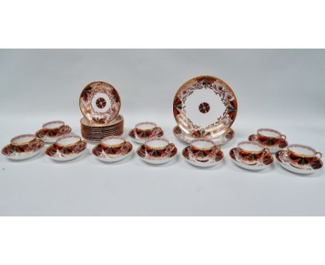 Copeland China 1851-1895 - A part gilt decorated set, comprising two dinner plates, diameter 24.8cm, ten cups and saucers, sa