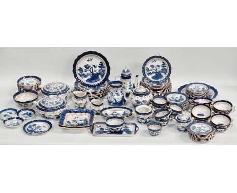 Booths Real Old Willow - A part blue and white dinner service to include a teapot, a coffee pot, eight teacups, nine saucers,