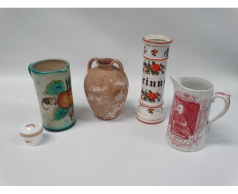 Royal Worcester etc. - A Royal Worcester gilt decorated pot and cover, height 6cm, an Italian twin handled terracotta jar, he