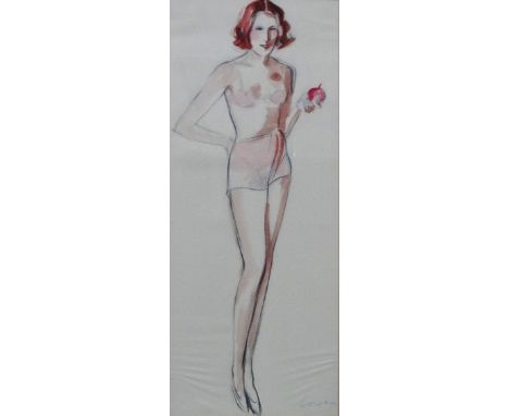 FRITZ LOWEN (XX) 20th Century German School Eve Watercolour and pencil Signed Framed and glazed Picture size 44 x 18cm Overal