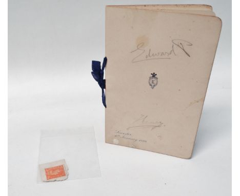 Menu signed by Edward VIII - A paper menu inscribed 'Leicester 6th January 1928' and signed in pencil to the front cover by E