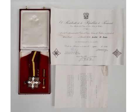 White metal and coloured enamel decoration - A white metal and enamel decoration within fitted case for the Panama Ordine di 