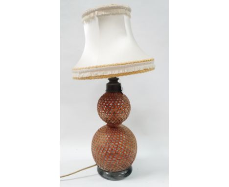 Seltzer table lamp - A caned glass double gourd lamp, the pewter mounted neck inscribed 'Veritable Seltzogene D. Fevre Paris'