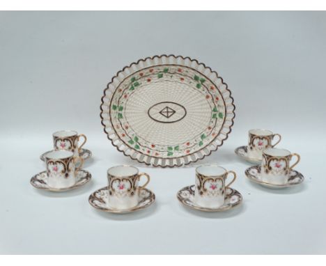 Coalport etc. - A set of six Coalport gilt decorated coffee cans and saucers, saucers diameter 10cm, together with a strawber