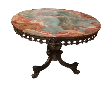 Contemporary marble topped table - A circular marble topped table with gilt metal tripod base, height 48cm, diameter 70cm. 
