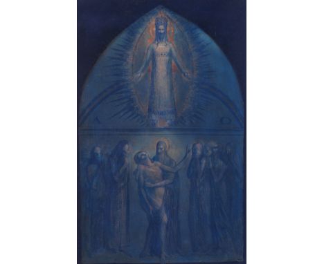 Ernst Fuchs (Austrian, 1930-2015). Oil on paper mounted to artist’s board depicting a Christian religious scene, possibly Chr