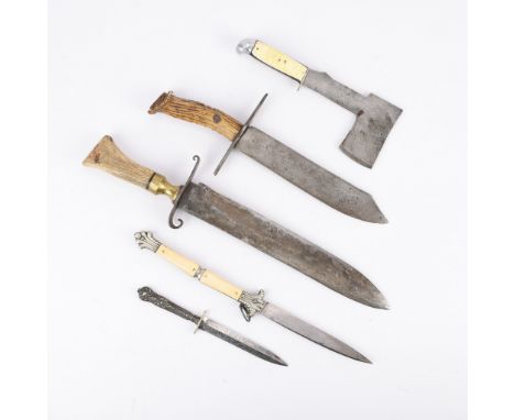 Group of five antique and historic knives and one hatched. One blade with a woman's suffragette inscription along the blade.P