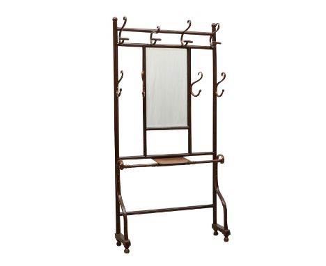 Attributed to Jacob and Josef Kohn, Austria. Bentwood coat rack or hall tree with mirror. Kohn would later merge with Thonet 