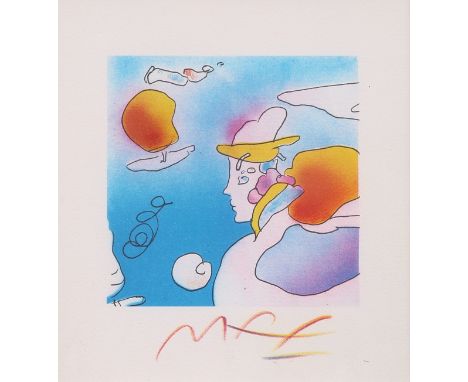 Peter Max (German-American, b. 1937). Lithograph print titled "Galactic Man" depicting a profile view of an abstracted figure