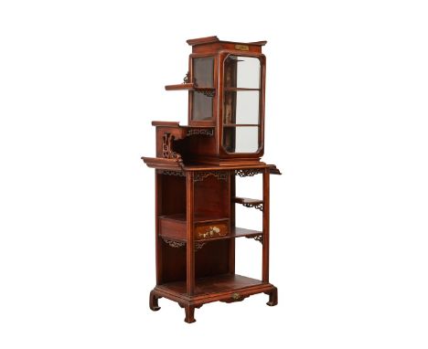 Gabriel Viardot (French, 1830-1906). Victorian aesthetic movement curio cabinet. The superstructure with a rectangular top wi