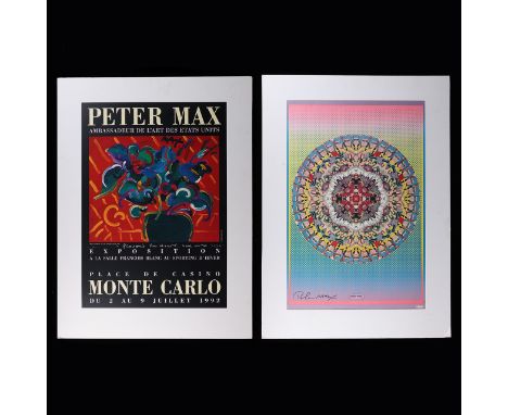 Peter Max (German-American, b. 1937). Group of two signed poster lithograph prints. One offset lithograph advertising a casin