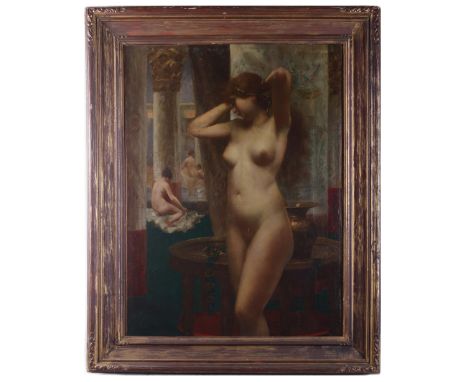 Eugene Ansen-Hoffmann (Austrian, 1862-1955). Oil on canvas Neoclassical painting depicting a nude woman in a public bath, Cor