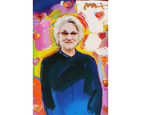 Peter Max (German-American, b. 1937). One enhanced serigraph with acrylic featuring a colorful portrait of the founder of Ave