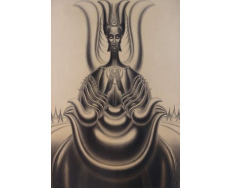 Erich Mallina (Austrian, 1873â€“1954). Graphite on paper drawing titled "Weibliche Gottheit (Female God)," 1920. Depicting a 