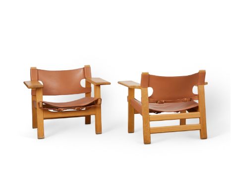 Borge Mogensen (Danish, 1914-1972) for Fredericia, Denmark. Pair of mid-century modern Spanish Chairs, model 2226, ca. 1959. 