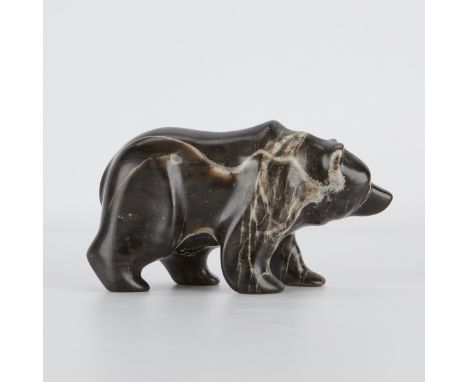 One Inuit Canadian soapstone bear carving with illegibly etched signature along the base and inscribed to Horst Rechelbacher 