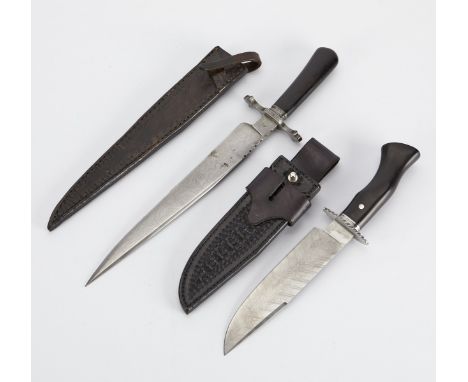 Steve Culver (American, 20th/21st c). Group of two Damascus steel blades; marked along the ricasso. With dark wood handles an