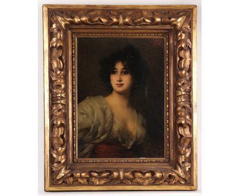 Nathaniel Sichel (German, 1843-1907). Oil on canvas Orientalist portrait of a young woman with dark hair. Signed along the up