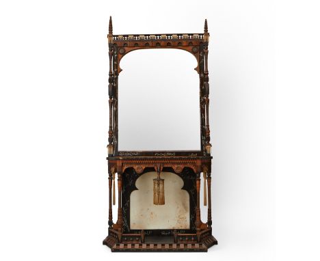 Carlo Bugatti (Italian,1856-1940) and Eugenio Quarti (1867-1929). Large Orientalist pier mirror. The ebonized wood structure 