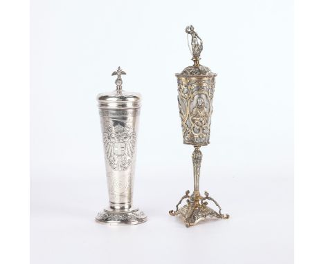 Group of two German and Austrian lidded chalices. The smaller cup commemorating the Austro-Hungarian Golden Jubilee reign of 