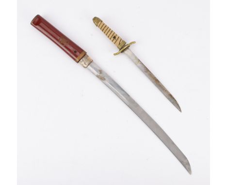 Two World War II era Japanese blades including:One WW2 Japanese naval dirk. With one rivet and bolster missing and a possible