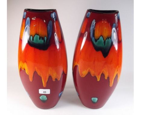 A pair of Poole Pottery 'Volcano' vases 36cm tall