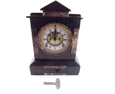 A 19th century black slate and marble mantel clock by Ansonia - 30cm