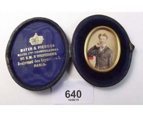 A watercolour miniature portrait of a gentleman, in fitted case