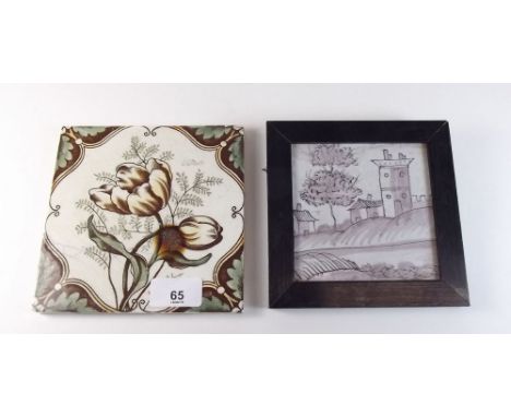 A 19th century Delft manganese tile, and a Victorian tile