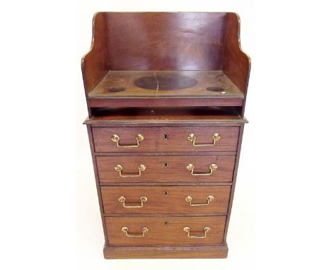 An early 19th century mahogany washstand with gallery back and raised shelf fitted for toiletry set all over four drawers - 5