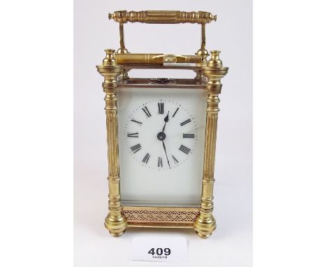A 19th century French carriage clock with decorative architectural style case - 13cm