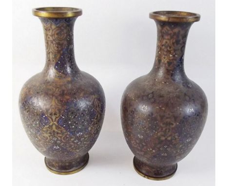 A pair of Japanese cloisonne Meiji period enamel vases 19cm tall