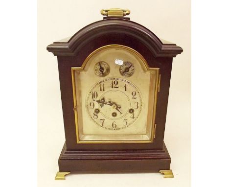 A 19th century arch top bracket clock with silvered face, chime/silent and fast/slow dials - 37cm tall