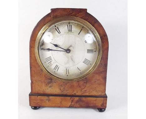 A Bensons burr walnut mantel clock - 17cm