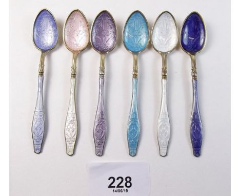A set of silver and enamel harlequin coffee spoons by David Andersen