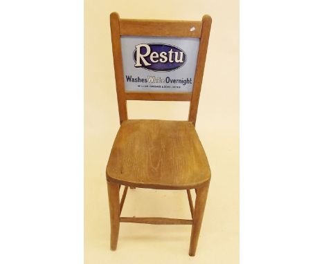 An early 20th century double sided enamel back advertising chair 'Restu - Washes White Overnight'