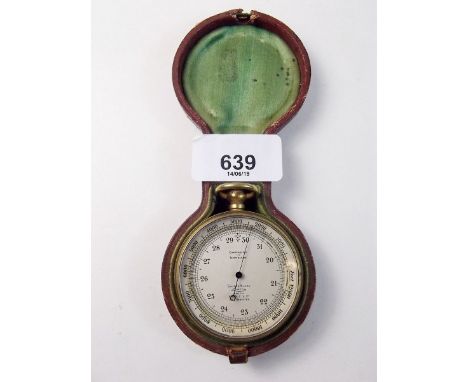 A Short and Mason gilt pocket barometer in fitted leather case