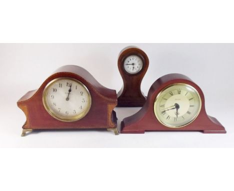 A small Edwardian mahogany mantel clock and two other mantel clocks