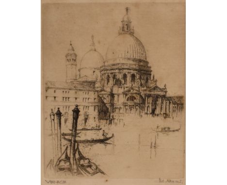 Ed. Adams (19th/20th Century), etchings, Three etchings depicting Venice, Florence, and Perugia, all signed, framed, mounted,