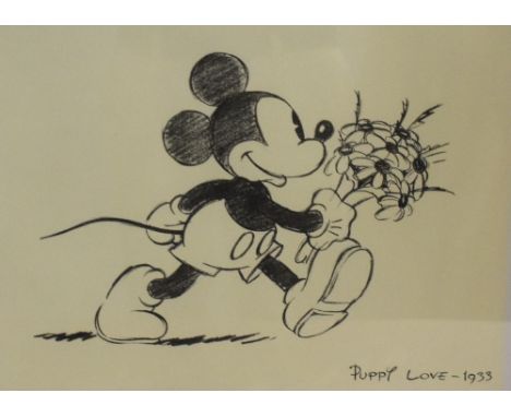 20th Century, prints, Two prints of sketches after Walt Disney - 'Puppy Love' and 'Mickey's Steam Roller', featuring Mickey M